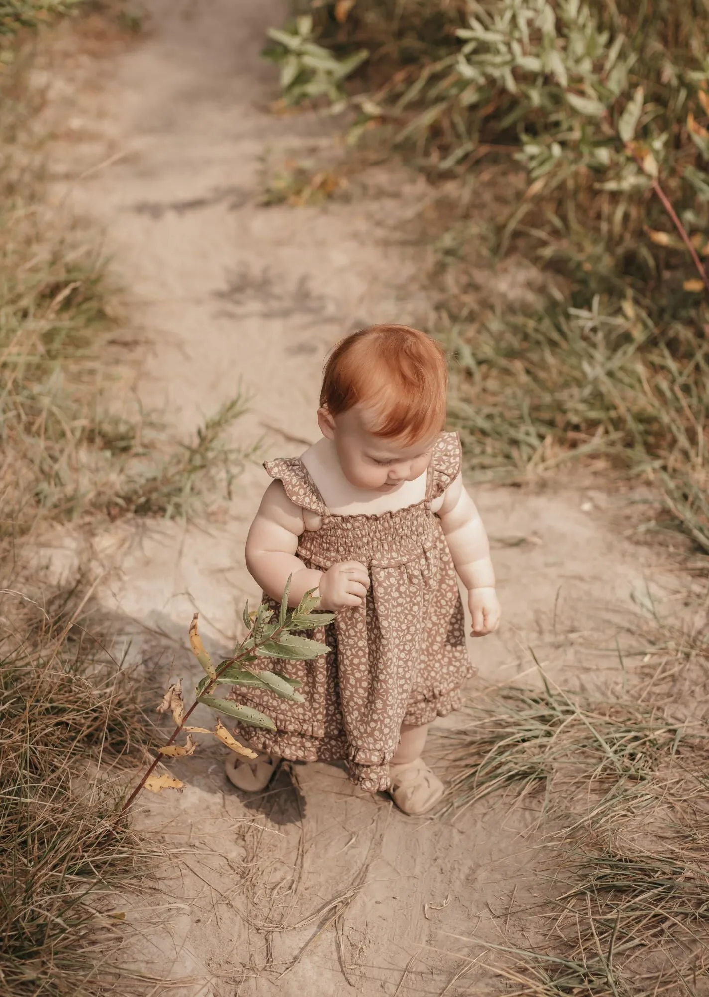 Kid's Printed Smocked Summer Dress in Latte Floral