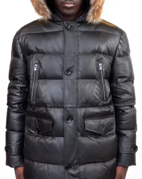 Leather Puffer w. Fox Hood