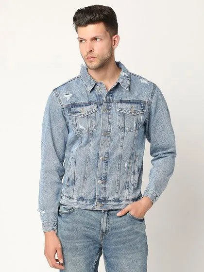 Light Blue Oliver Printed Cotton Denim Jacket