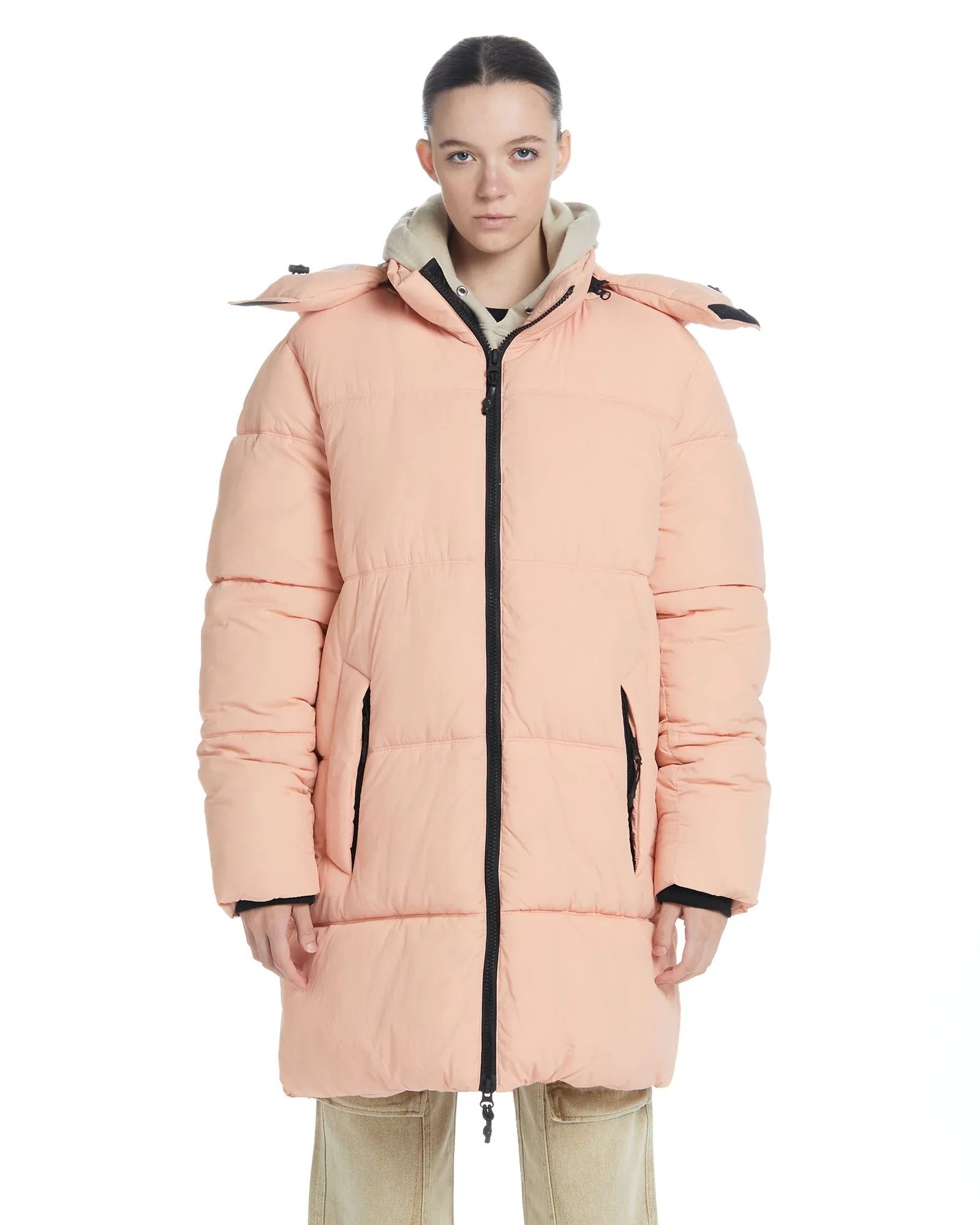 Long Hooded Puffer - Coral Pink