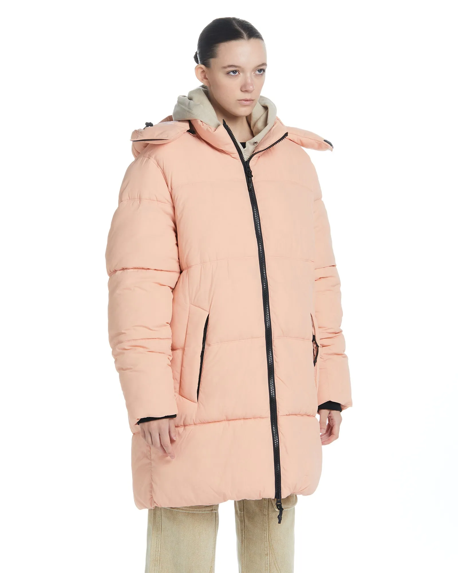 Long Hooded Puffer - Coral Pink