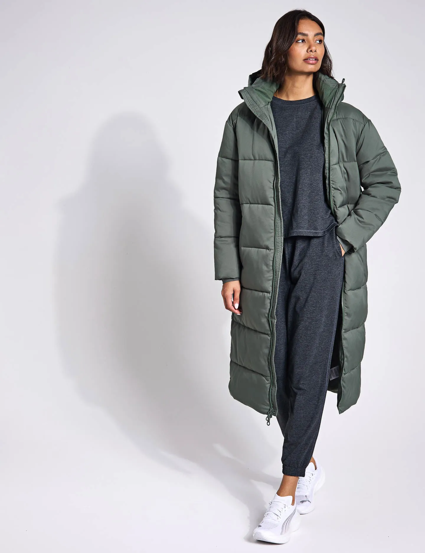 Long Puffer Jacket - Thyme