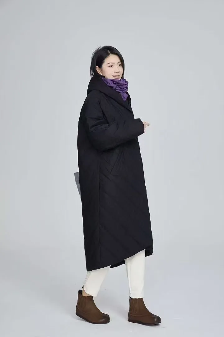 Long Women Winter Puffer Coat,Warm Low Front HemThick 90% Duck Down Coat /1004