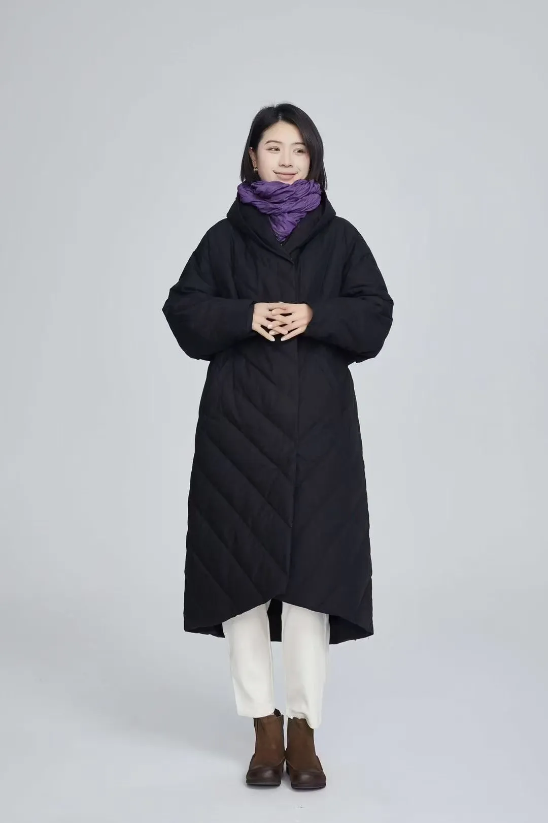 Long Women Winter Puffer Coat,Warm Low Front HemThick 90% Duck Down Coat /1004