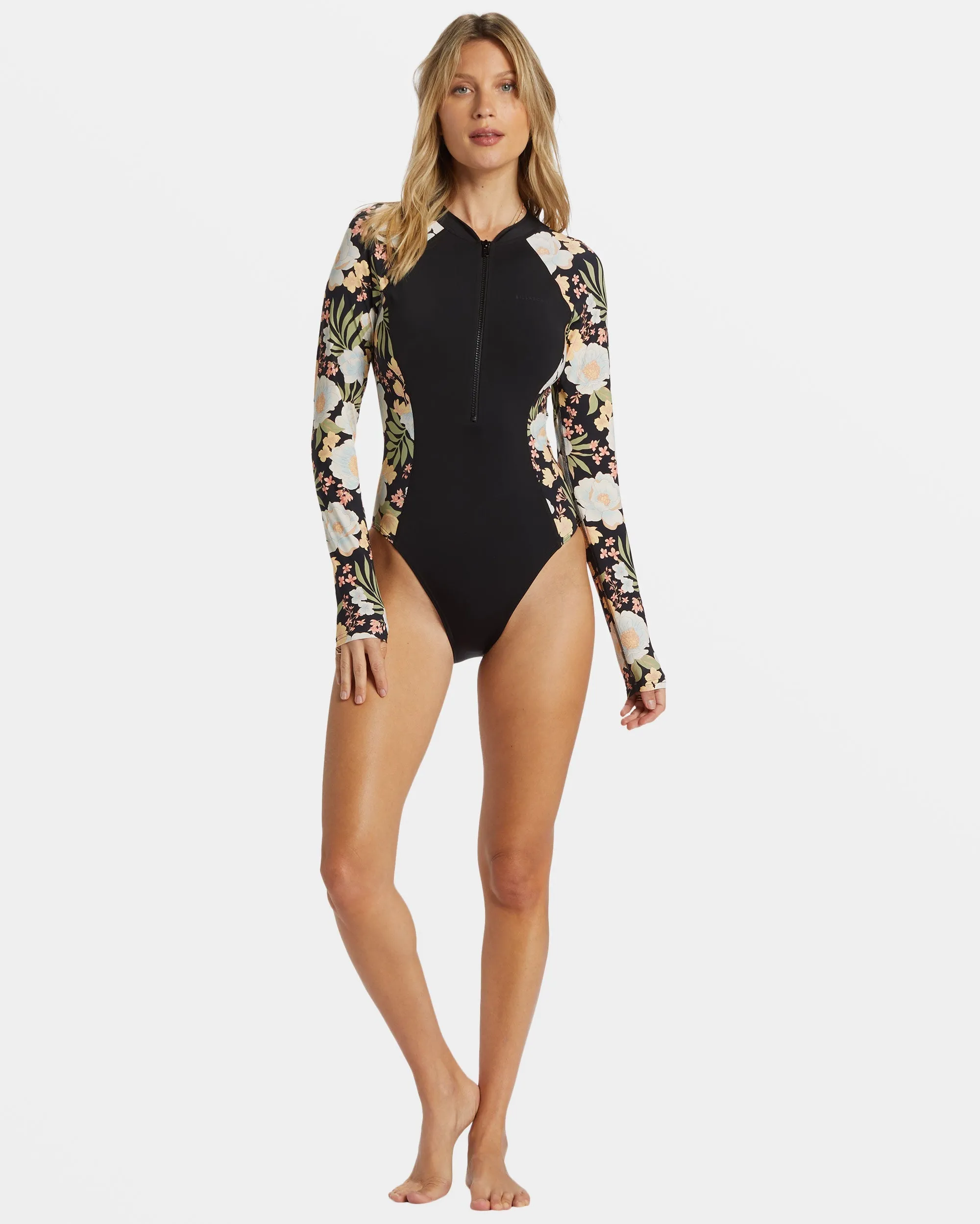 Lost Cove Zip Front Bodysuit - Black Pebble