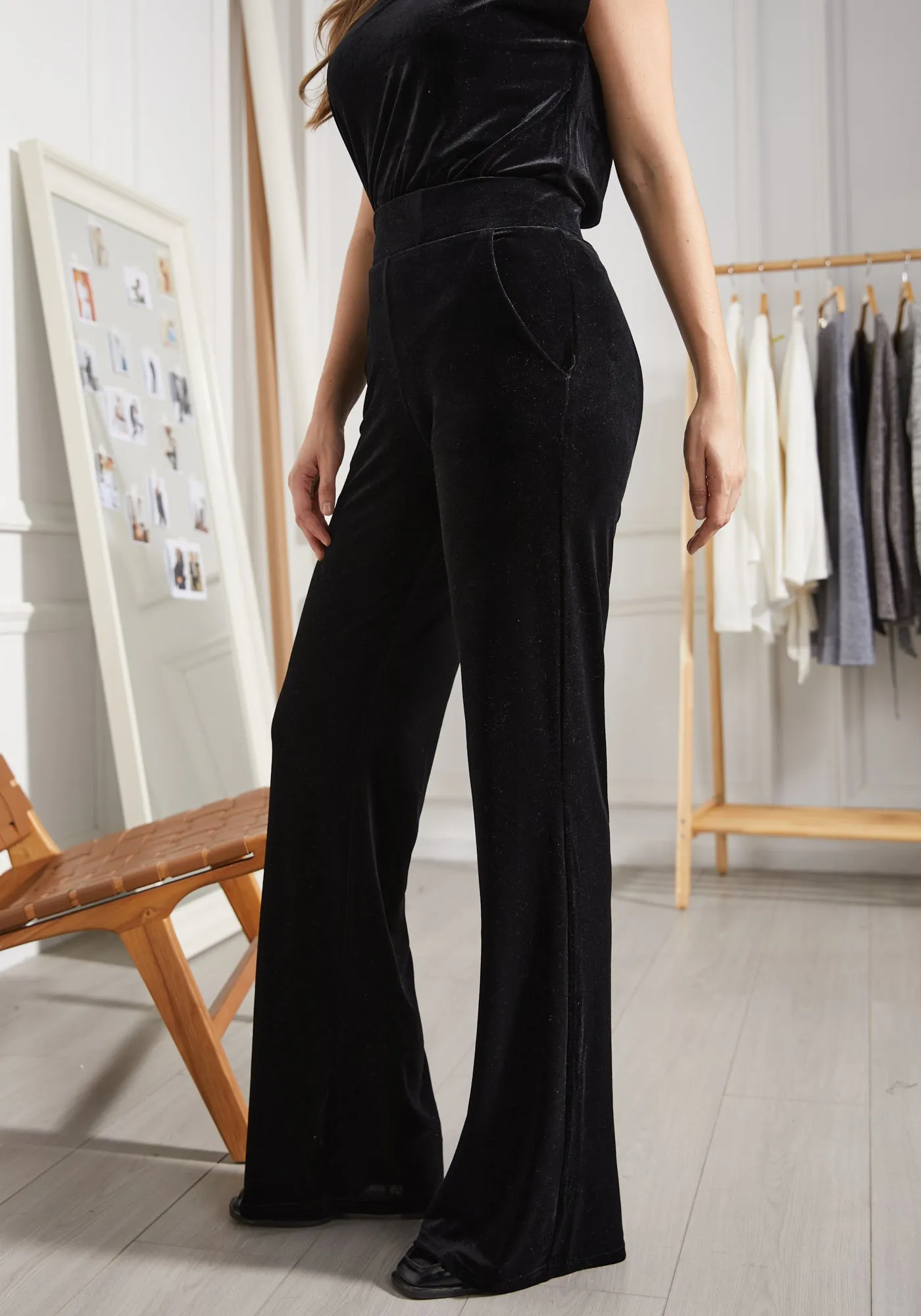 LuxeVelvet Wide Leg Pant (Black)