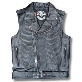 Mens Black Skeleton Bones Jacket Style Vest