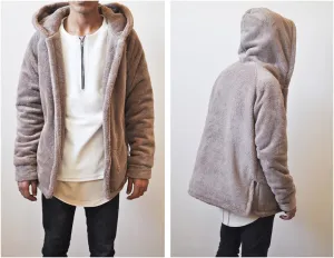 Men's Oversized Sherpa Anorak BoxyFit Side Slit Ivory Raf Bubble Furry Hoodie Warm Sherling Hoodie Winter / Pullover Supreme Yeezy Lining