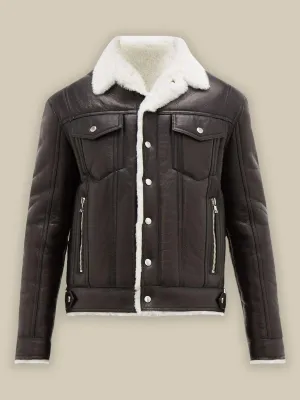 Men's Street Style Black Shearling Leather Jacket