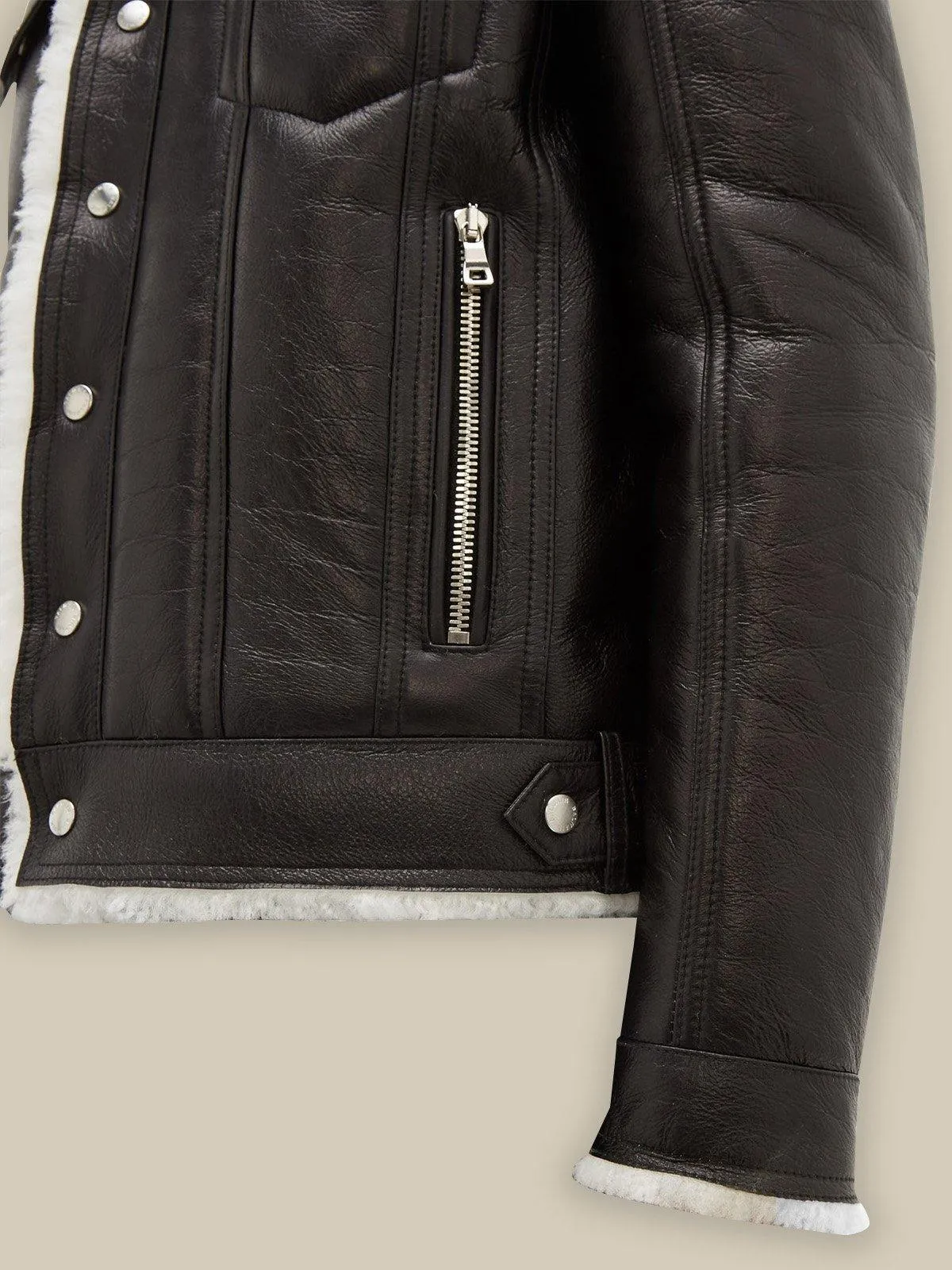 Men's Street Style Black Shearling Leather Jacket