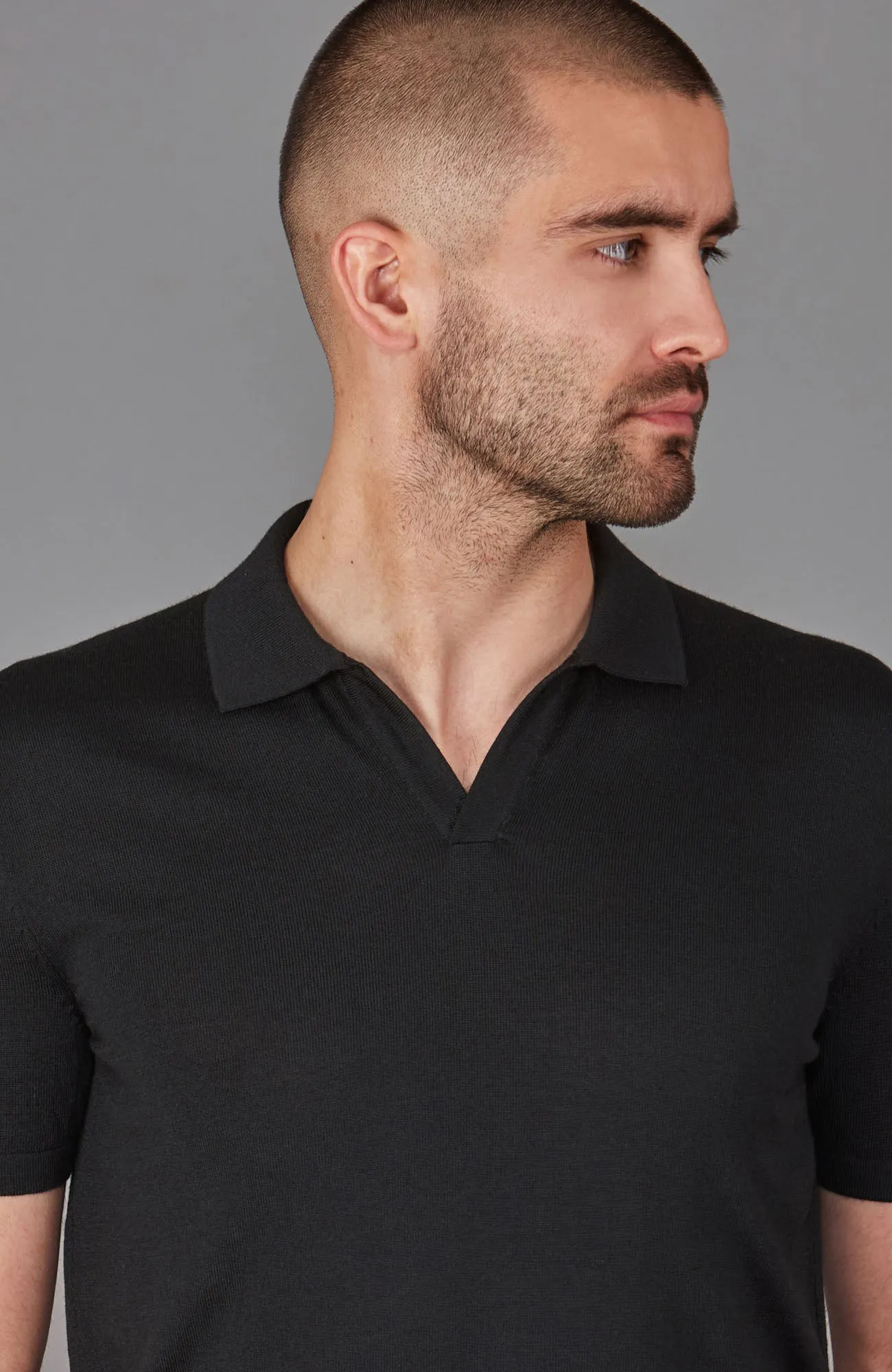 Mens Superfine Merino Silk Buttonless Polo Shirt