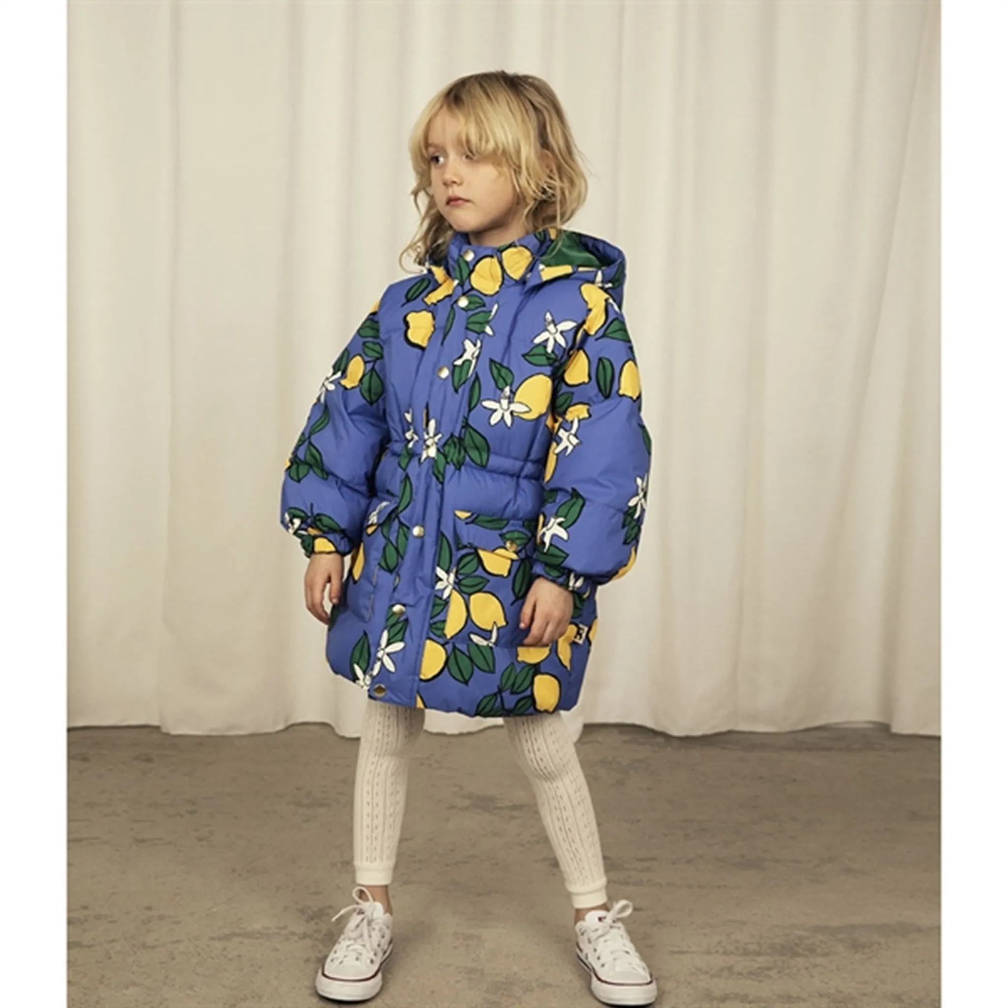 Mini Rodini Lemons Aop Heavy Puffer Jacket Blue