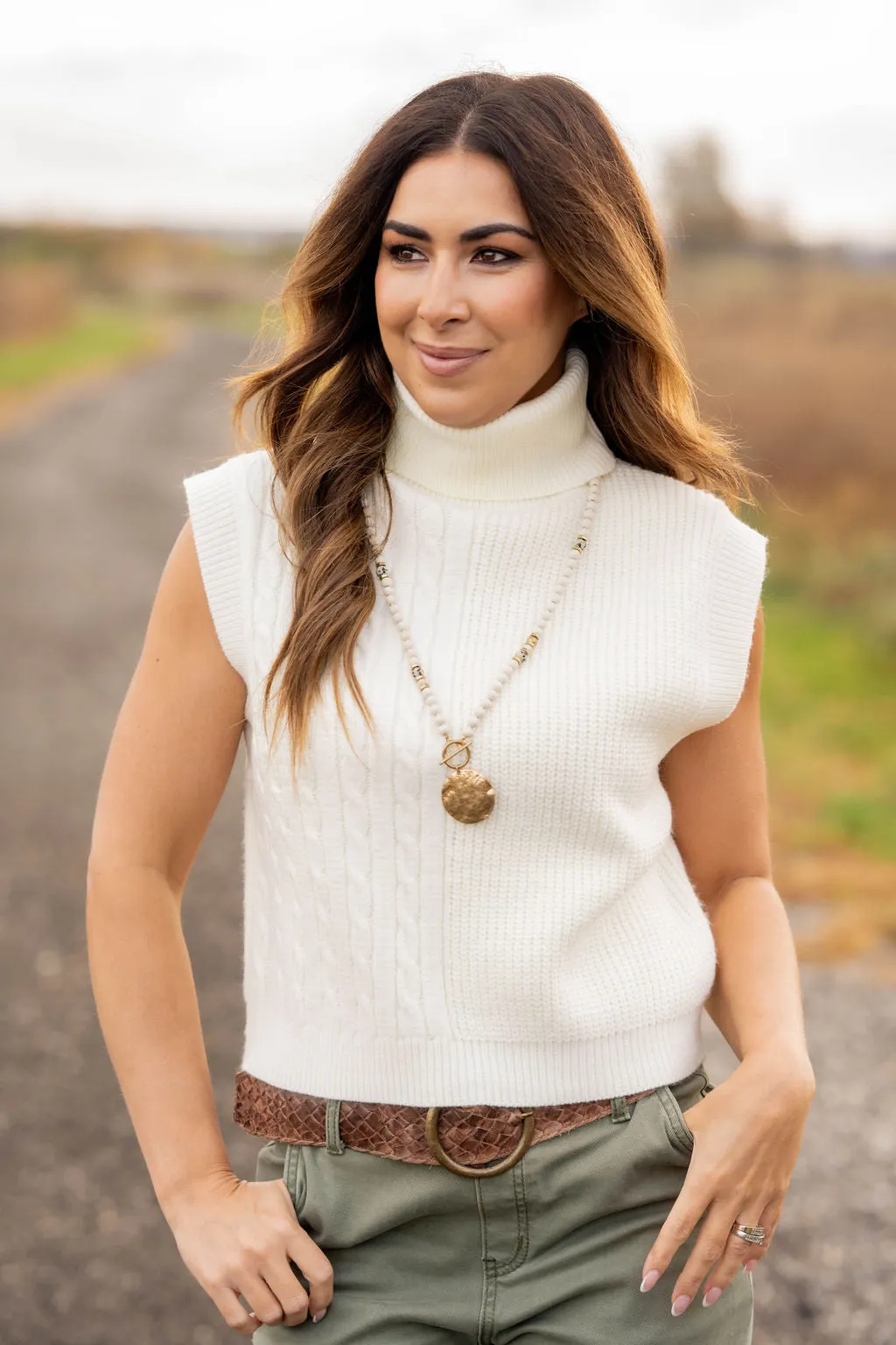 Mixed Knits Sleeveless Turtleneck Sweater