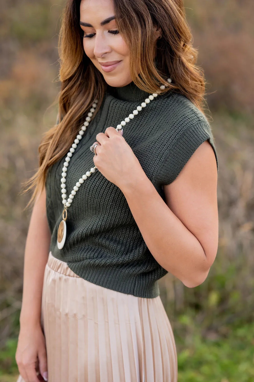 Mixed Knits Sleeveless Turtleneck Sweater