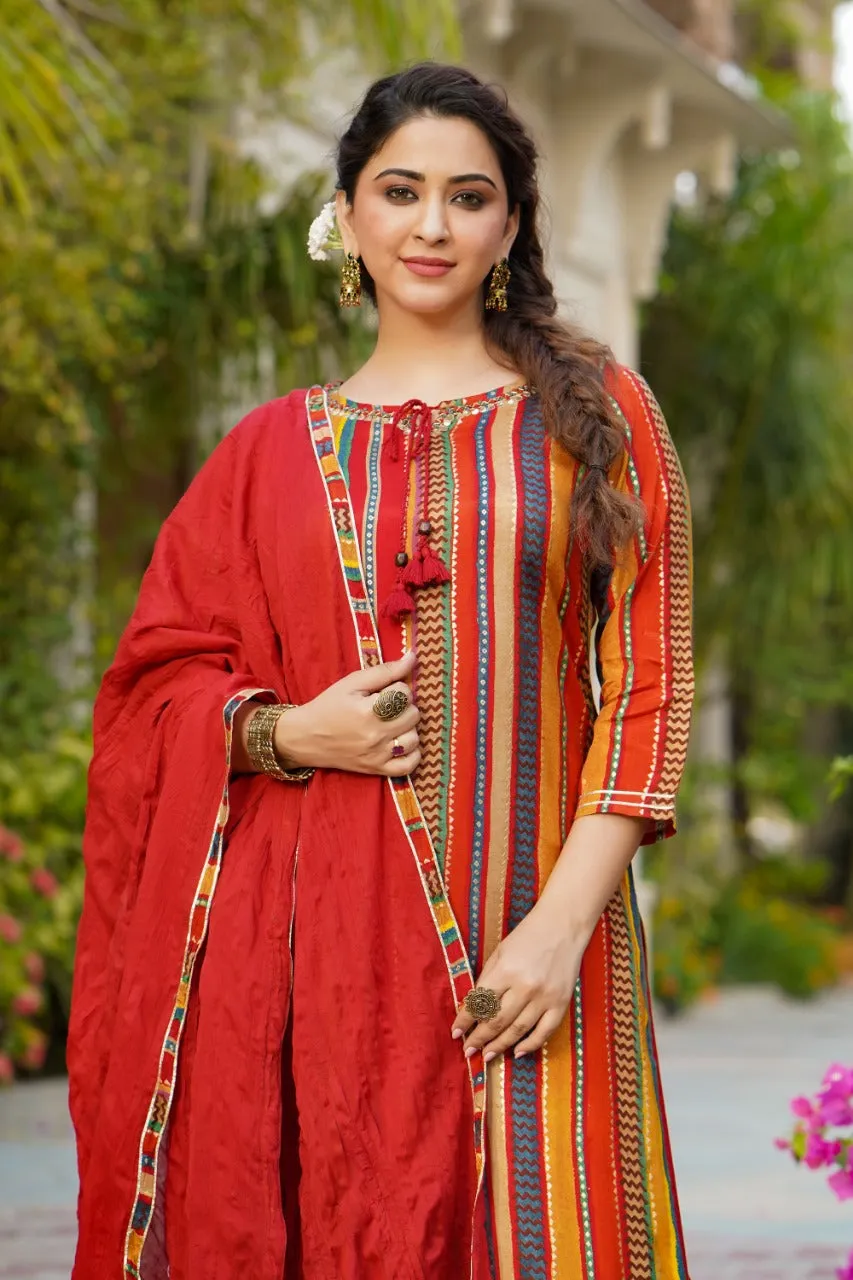 Multicolor Tunic Sharara Set with Cotton Dupatta