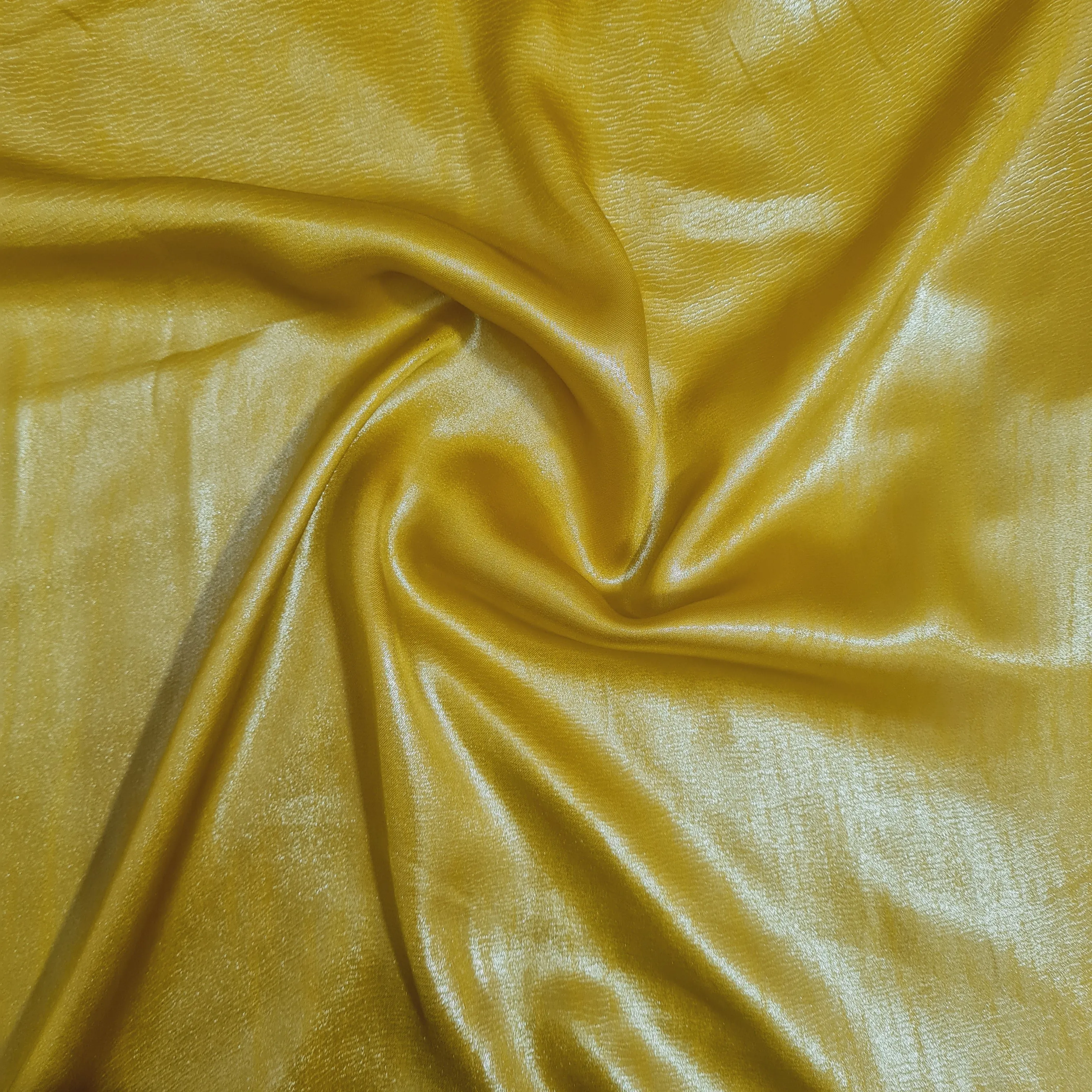 Mustard Solid Silver Shimmer Georgrette Satin