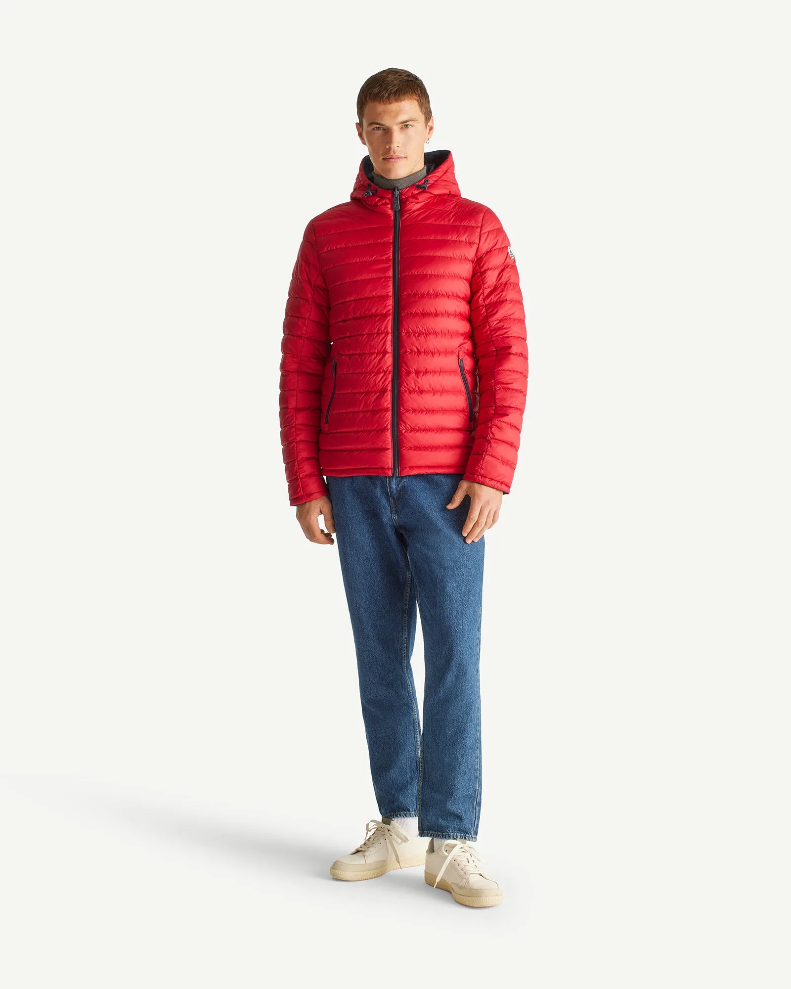 Navy Blue/Red Reversible hooded puffer jacket Bergen