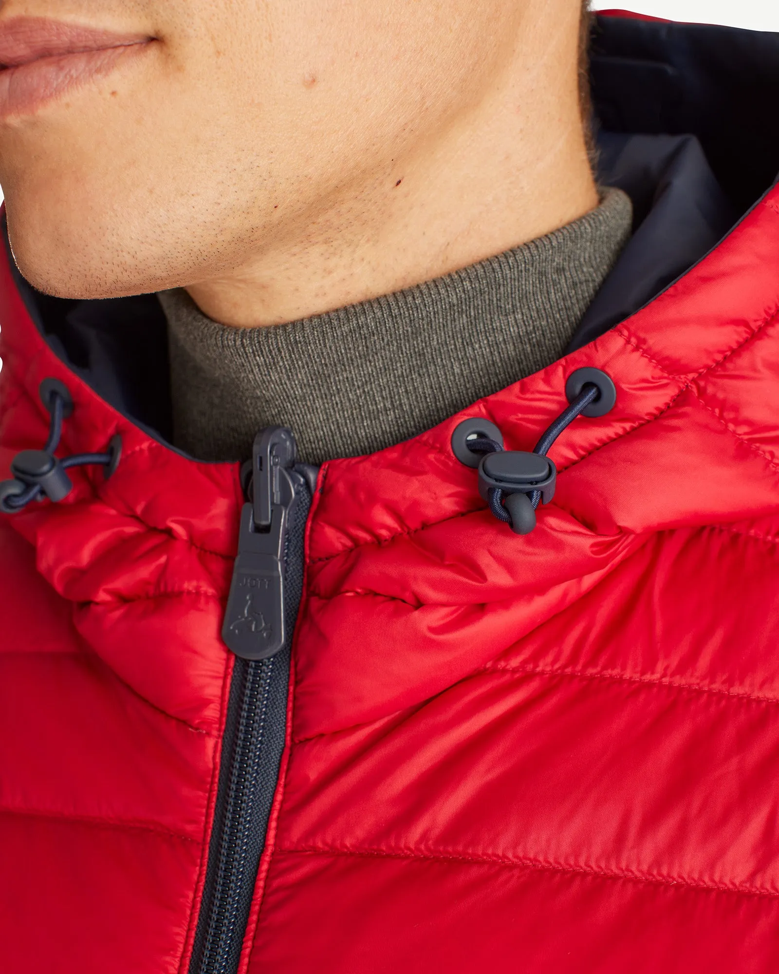 Navy Blue/Red Reversible hooded puffer jacket Bergen