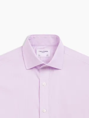 Non-Iron Lilac Mini Puppytooth Plain Weave Slim Fit Single Cuff Semi-Cutaway Collar Shirt