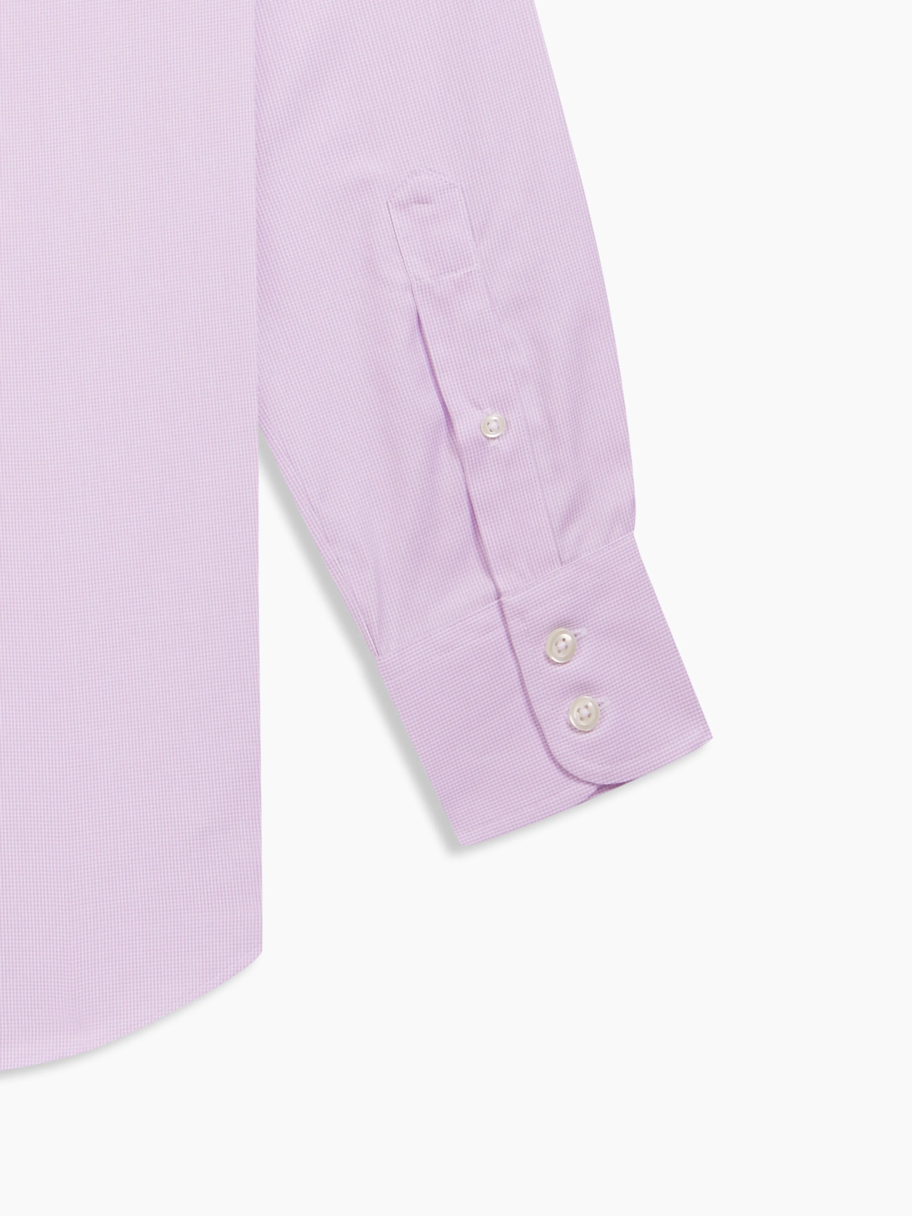 Non-Iron Lilac Mini Puppytooth Plain Weave Slim Fit Single Cuff Semi-Cutaway Collar Shirt