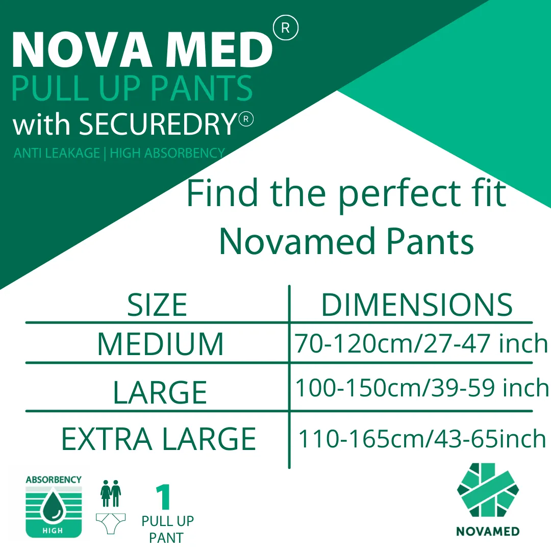 Novamed Incontinence Pants Women & Men, Adult Pull up Pants, Adult Nappies - Size Medium to Extra Large - High Absorbency - A British Brand - Free Sample Pack