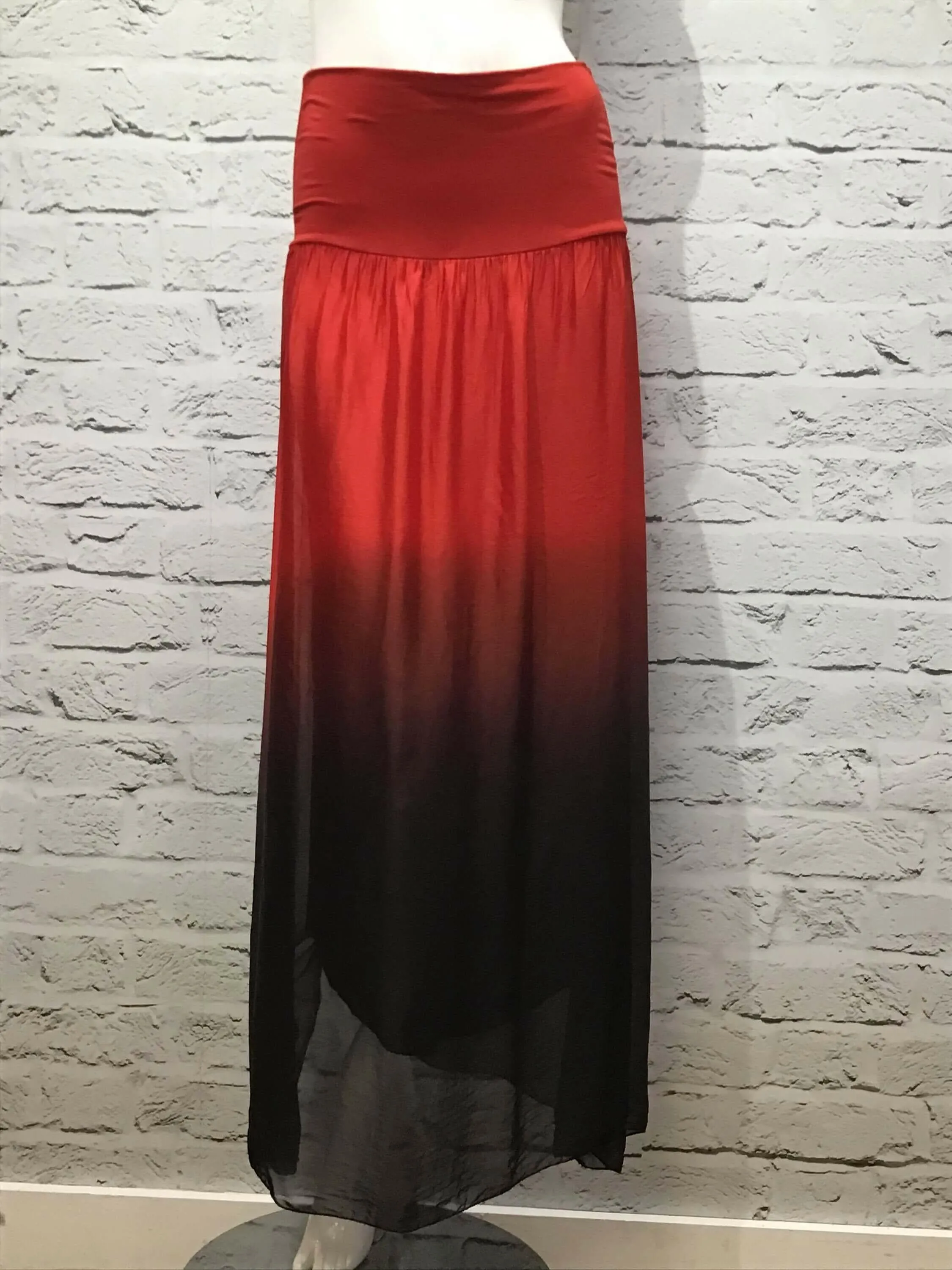 'Ombre' Red Black Silk Skirt