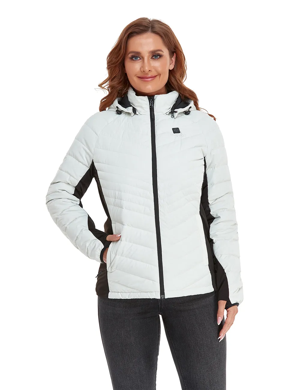 (Open-box) Women's Heated Down Jacket - Black/White