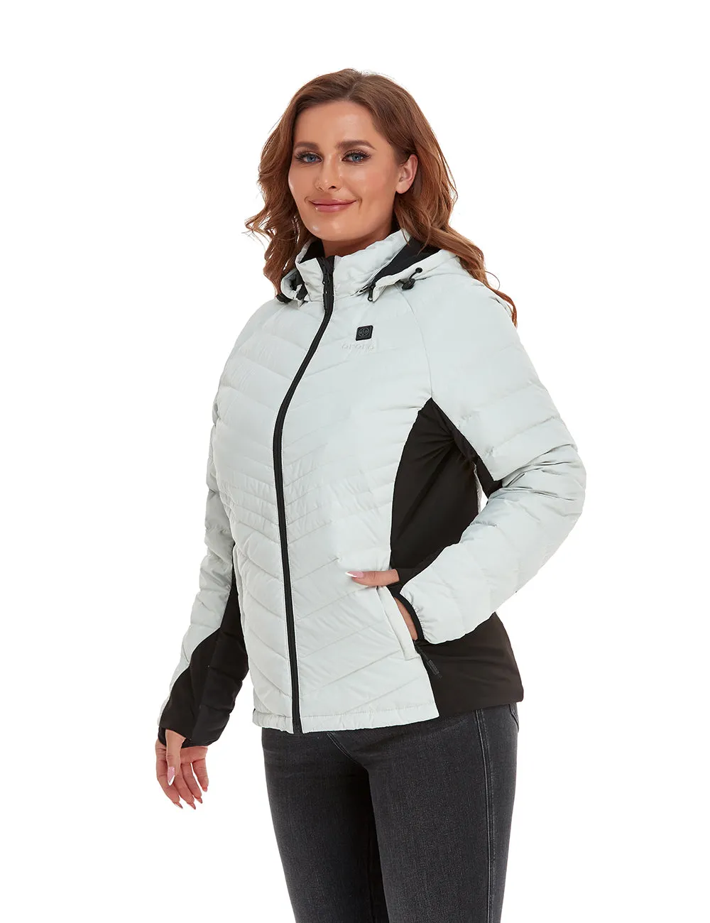 (Open-box) Women's Heated Down Jacket - Black/White