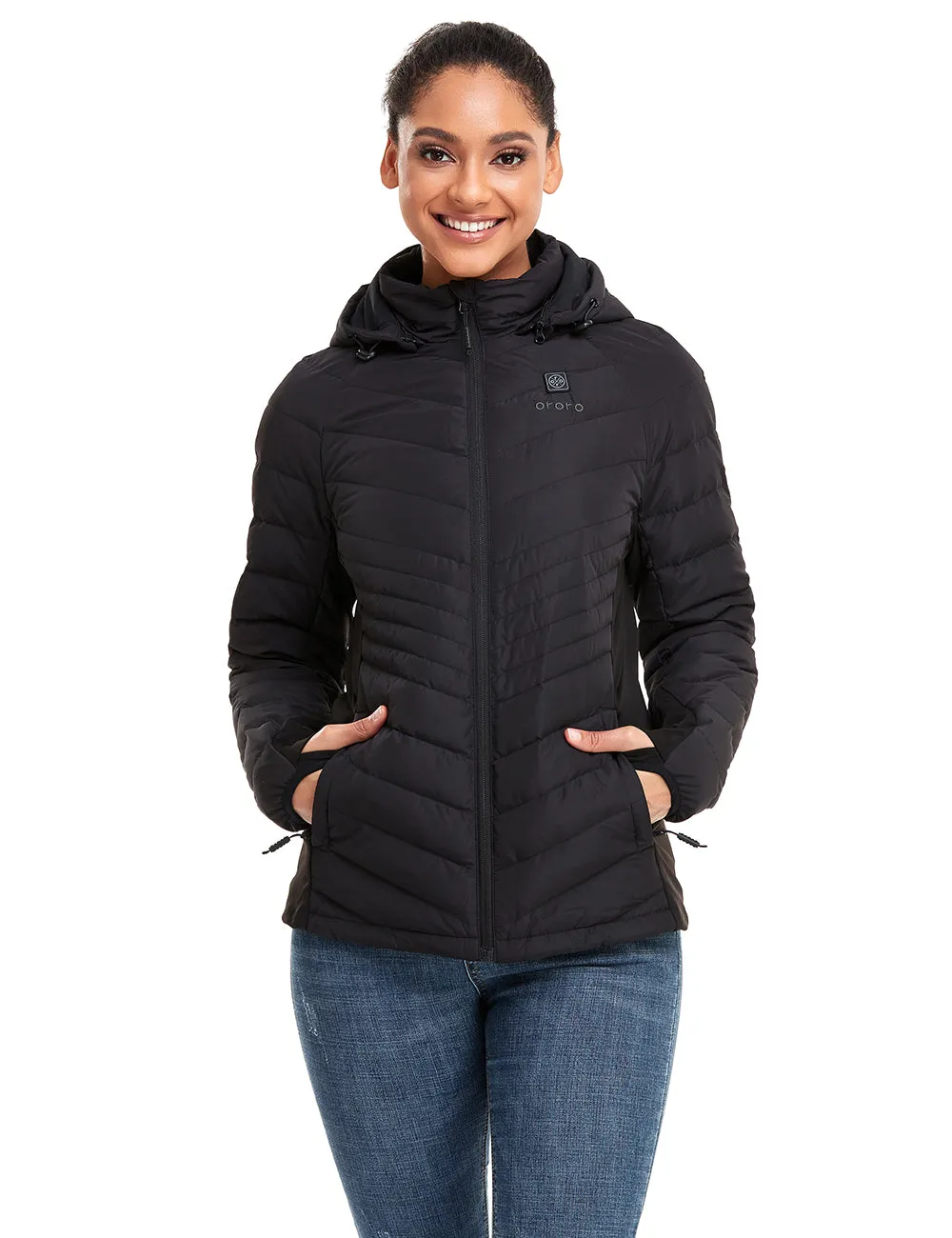 (Open-box) Women's Heated Down Jacket - Black/White