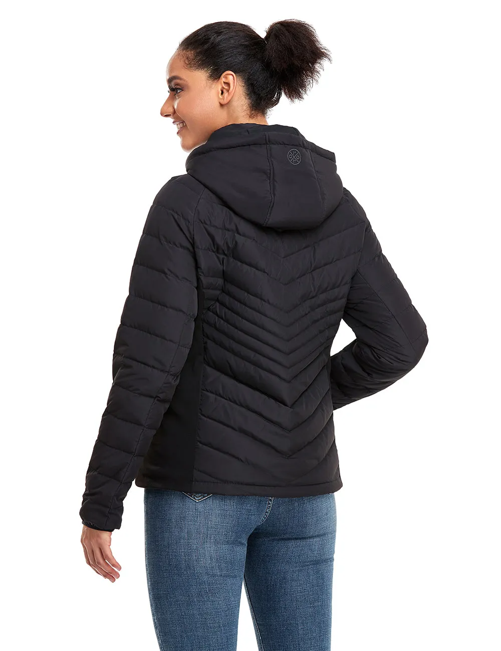 (Open-box) Women's Heated Down Jacket - Black/White