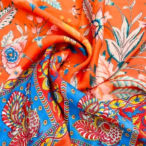 Orange Multicolor Floral Print Georgertte Satin 10