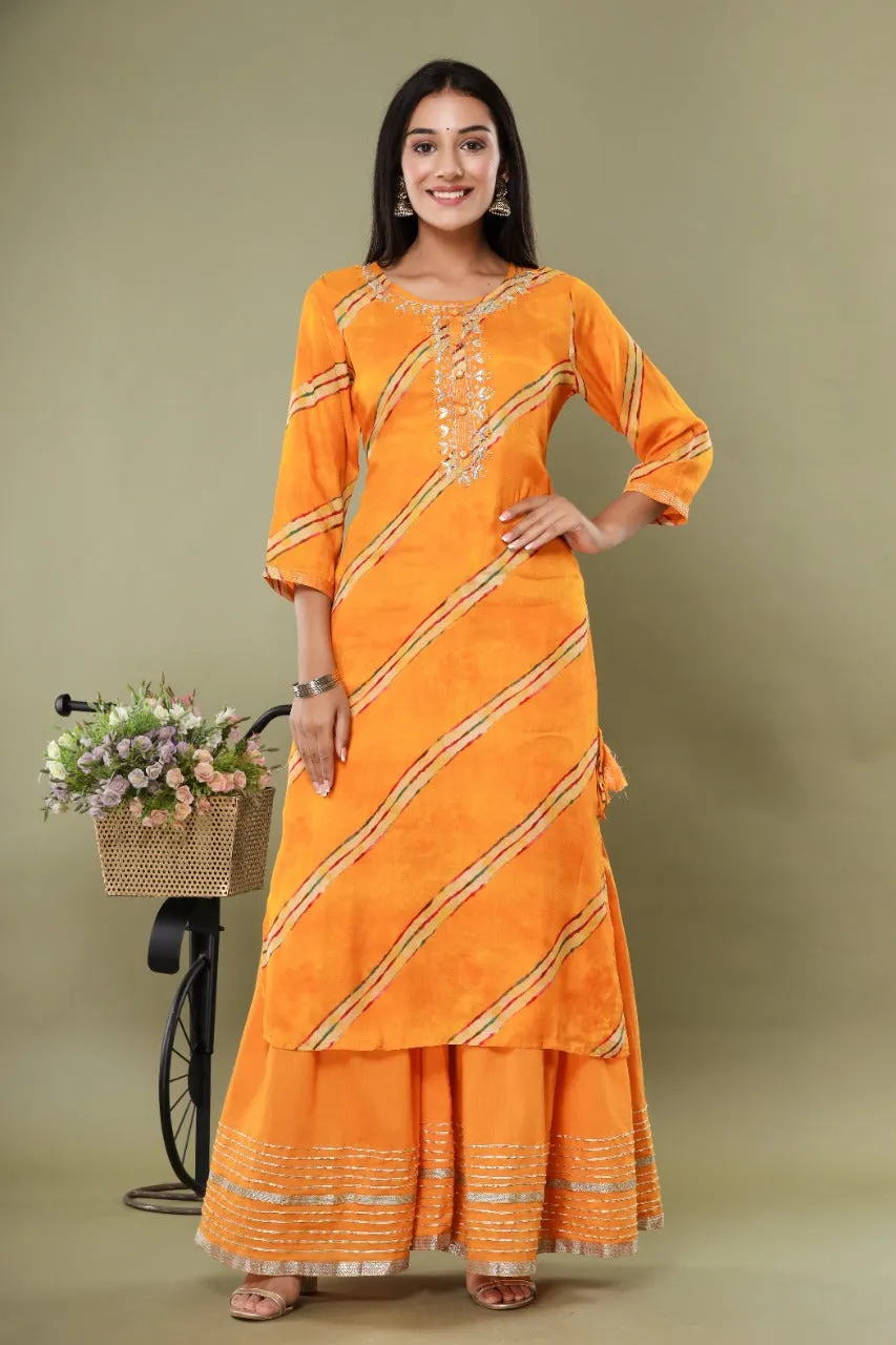 Orange Silk Tunic with Sharara and Dupatta