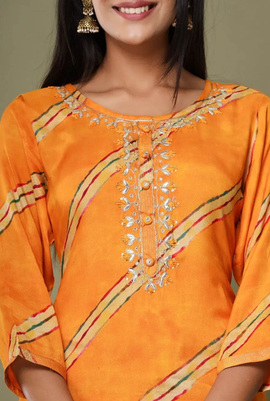 Orange Silk Tunic with Sharara and Dupatta