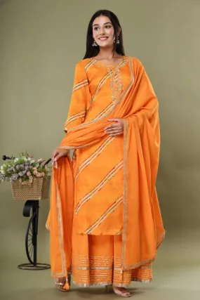 Orange Silk Tunic with Sharara and Dupatta