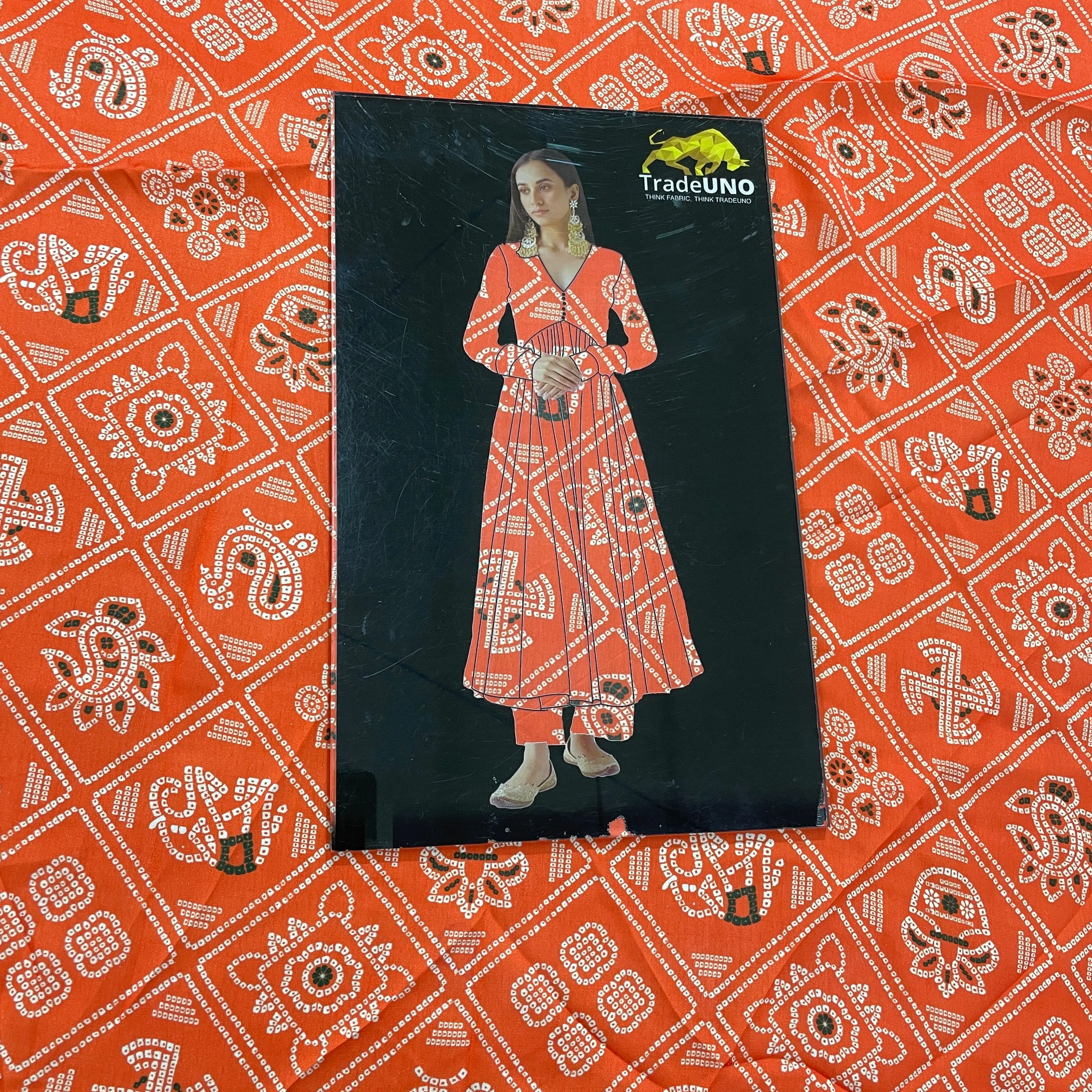 Orange Traditional Print Georgette Satin