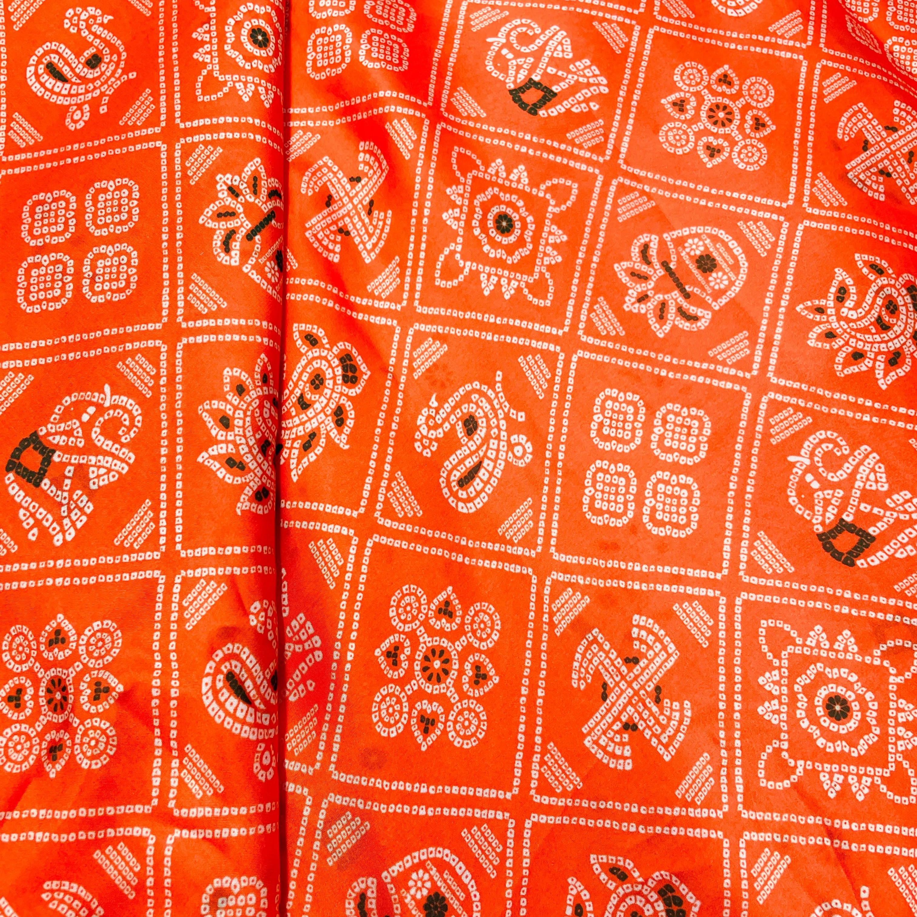 Orange Traditional Print Georgette Satin