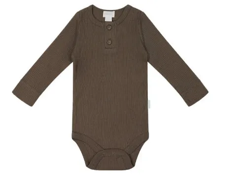 Organic Cotton Modal Long Sleeve Bodysuit - Cocoa