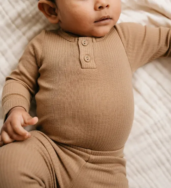 Organic Cotton Modal Long Sleeve Bodysuit - Honeycomb