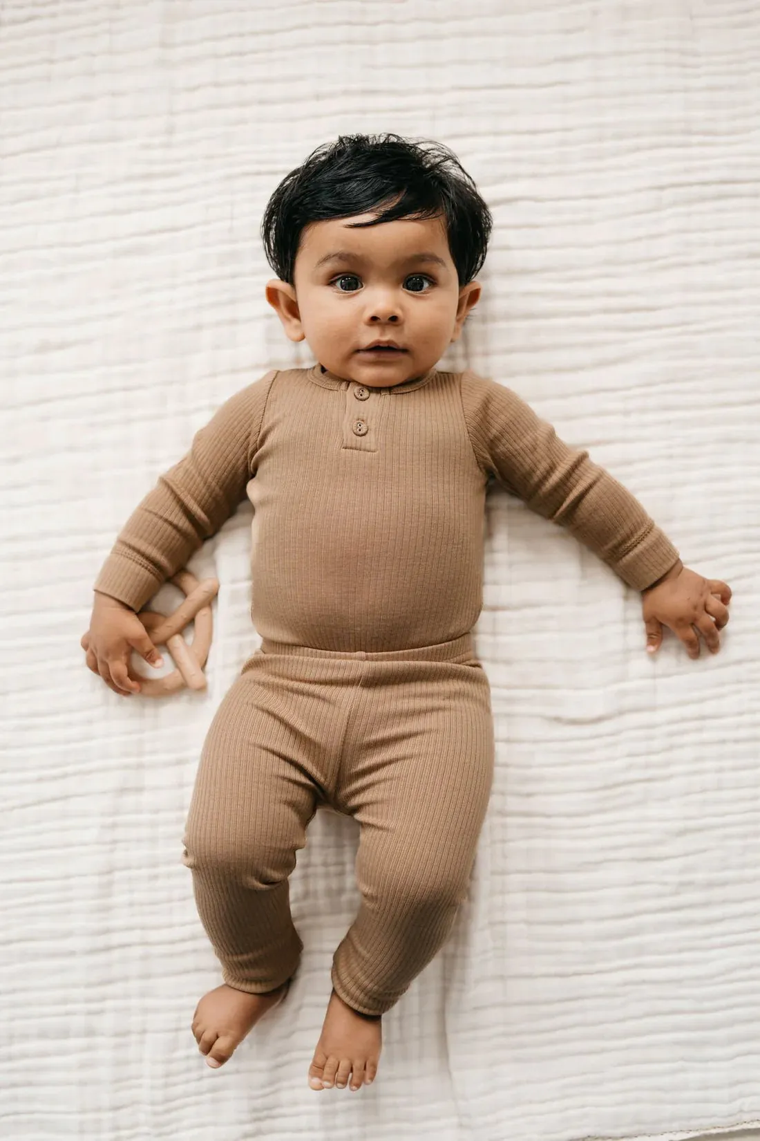 Organic Cotton Modal Long Sleeve Bodysuit - Honeycomb