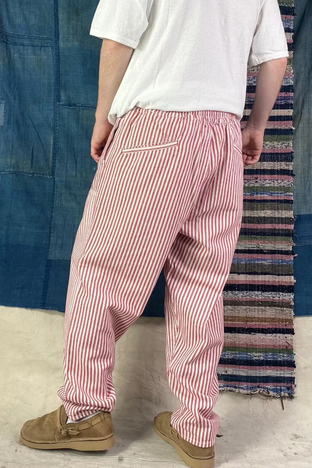 P70 Pleated Easy Pant Japanese Stripes Denim Sunfaded Red