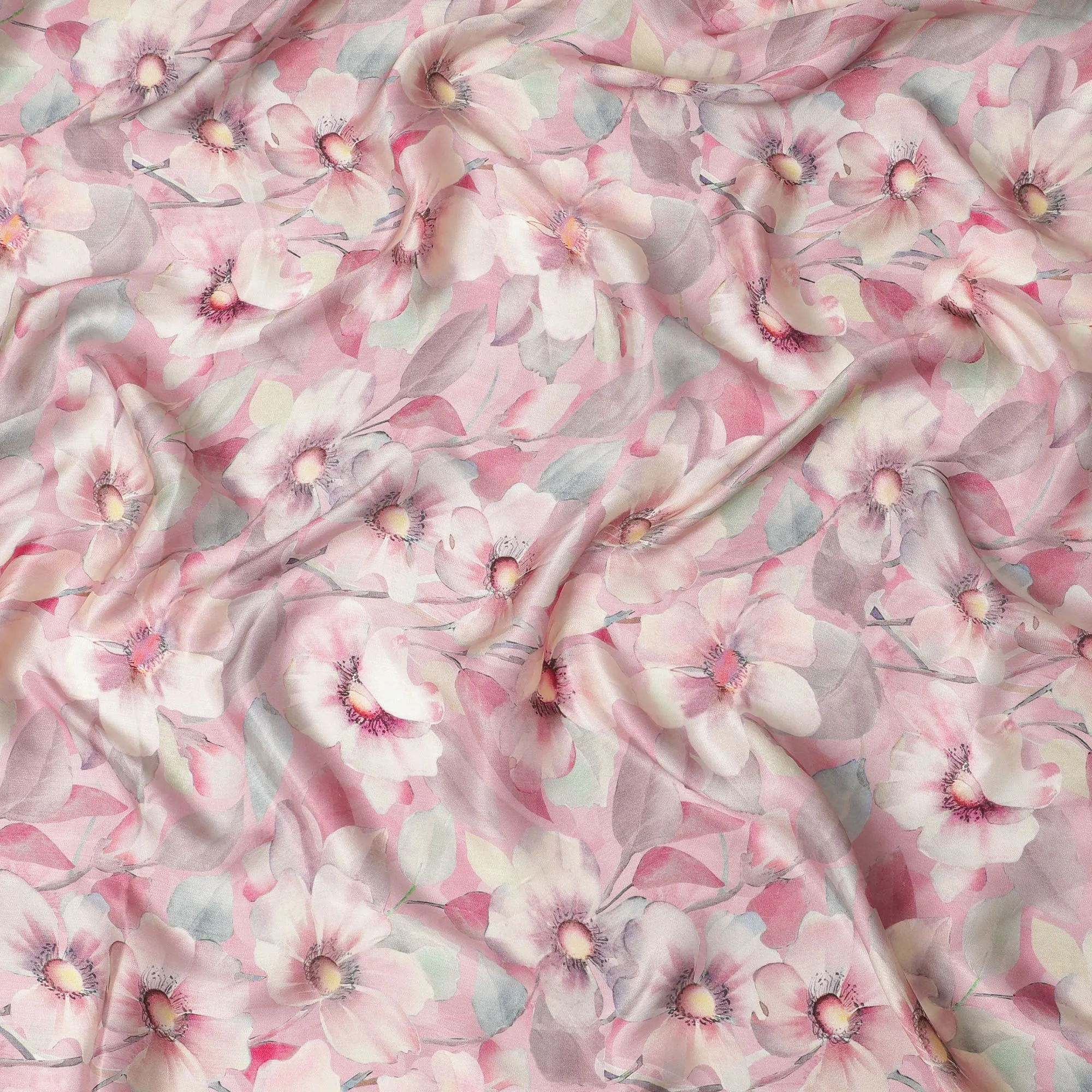 Pastel pink Floral Viscose Crepe Fabric - 110cm Wide - Ideal for Delicate Apparel - Buy Online-D18218