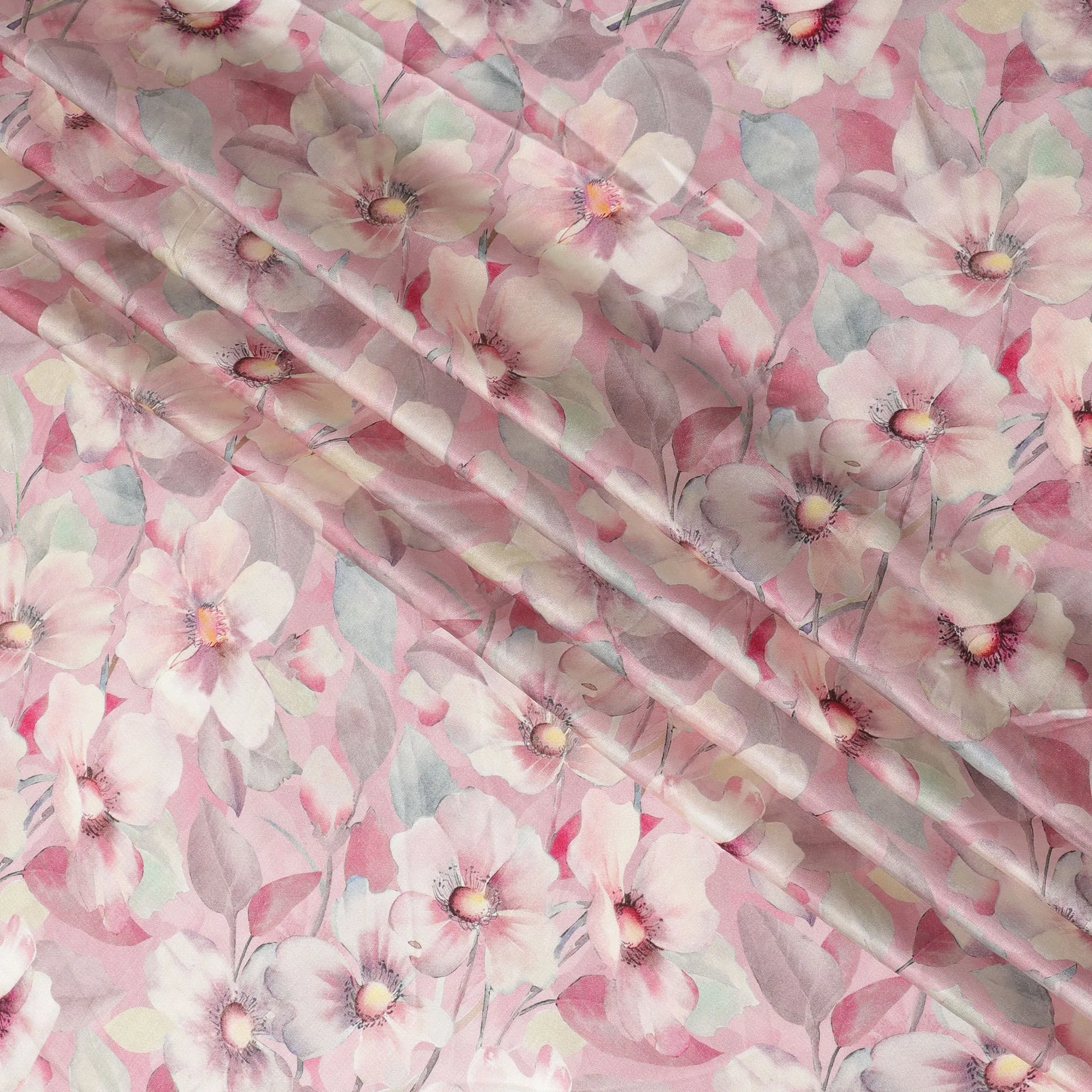 Pastel pink Floral Viscose Crepe Fabric - 110cm Wide - Ideal for Delicate Apparel - Buy Online-D18218