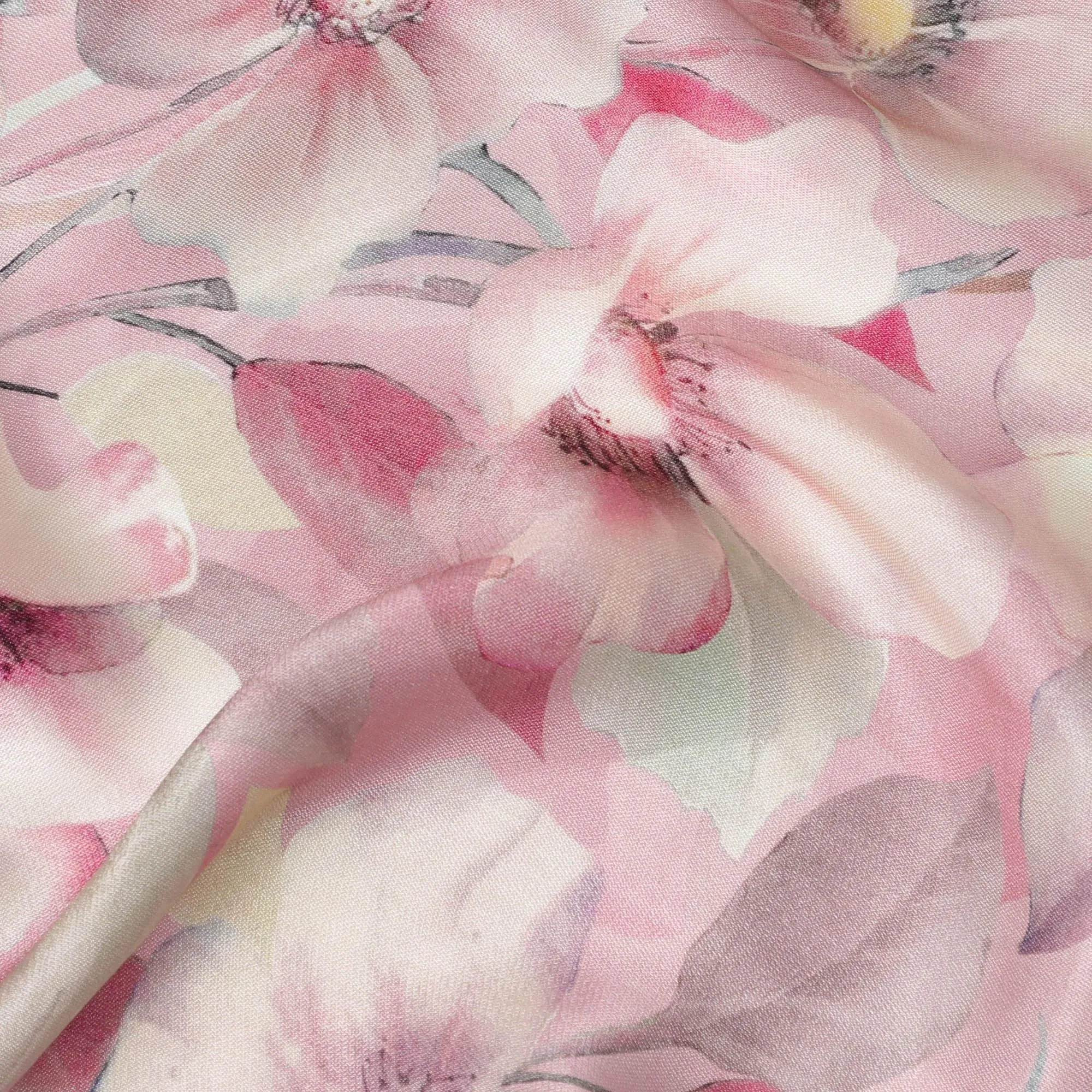 Pastel pink Floral Viscose Crepe Fabric - 110cm Wide - Ideal for Delicate Apparel - Buy Online-D18218