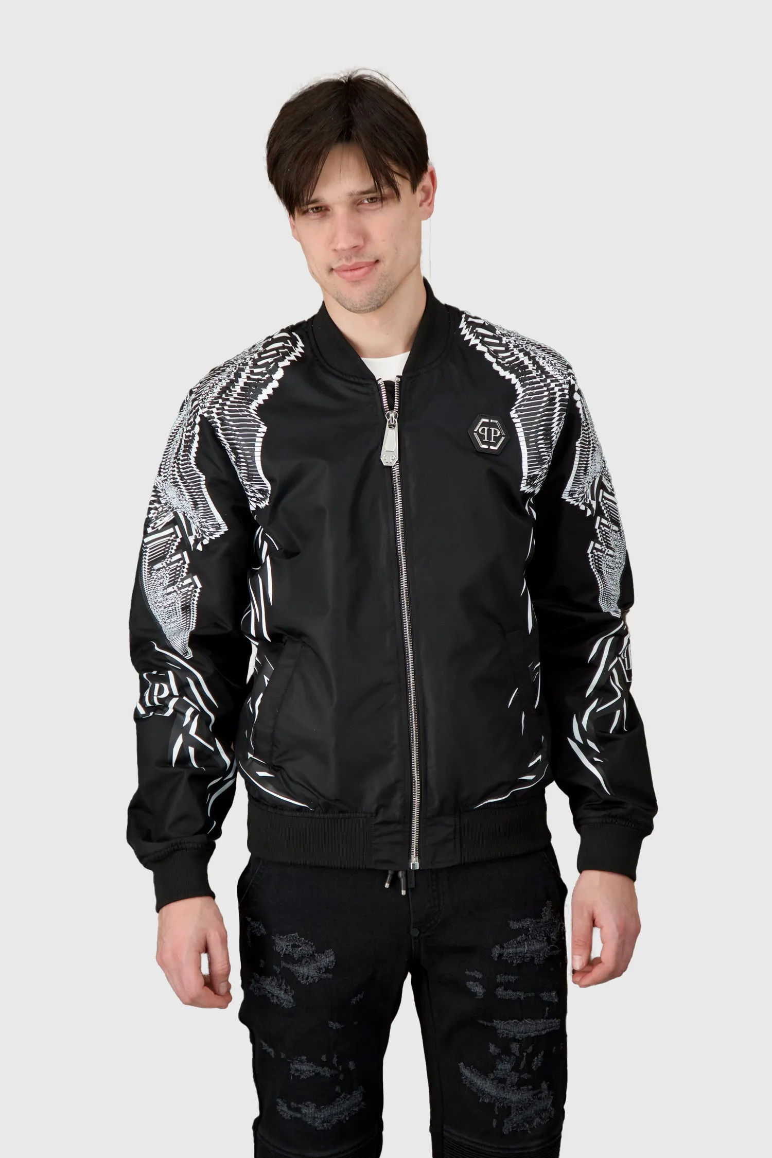 Philipp Plein Black Foulard Texture Bomber Jacket