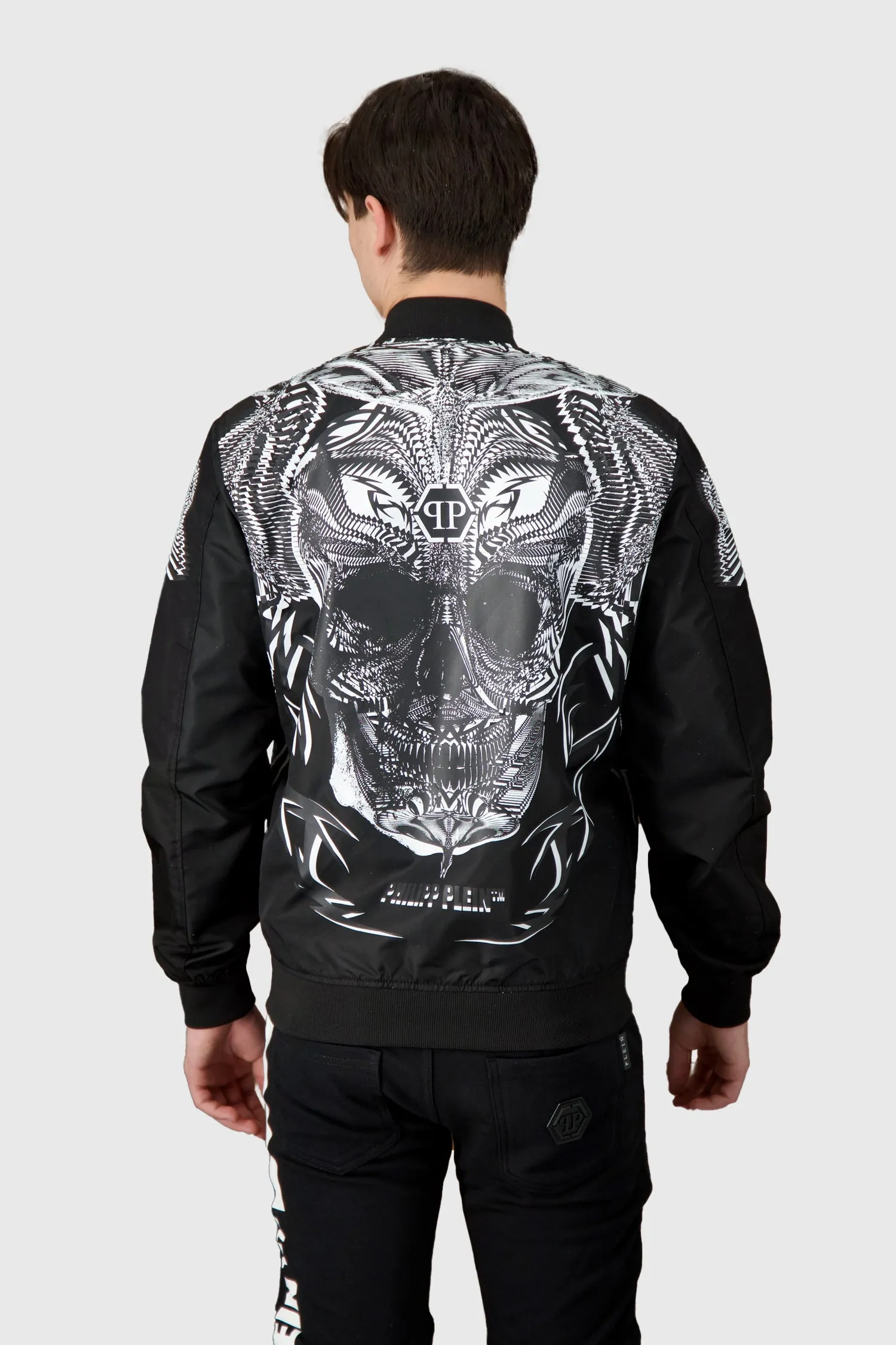 Philipp Plein Black Foulard Texture Bomber Jacket