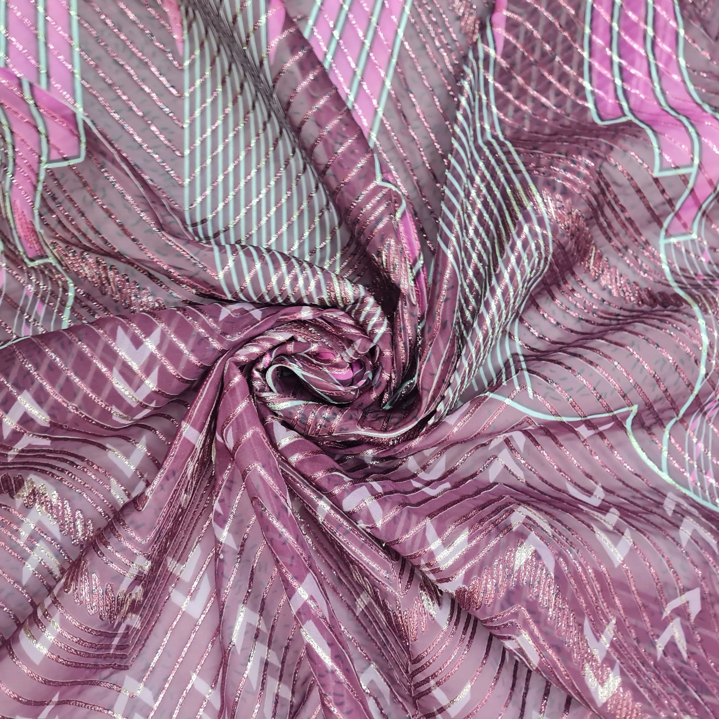 Pink Gotta Embroidery Georgette Satin Fabric