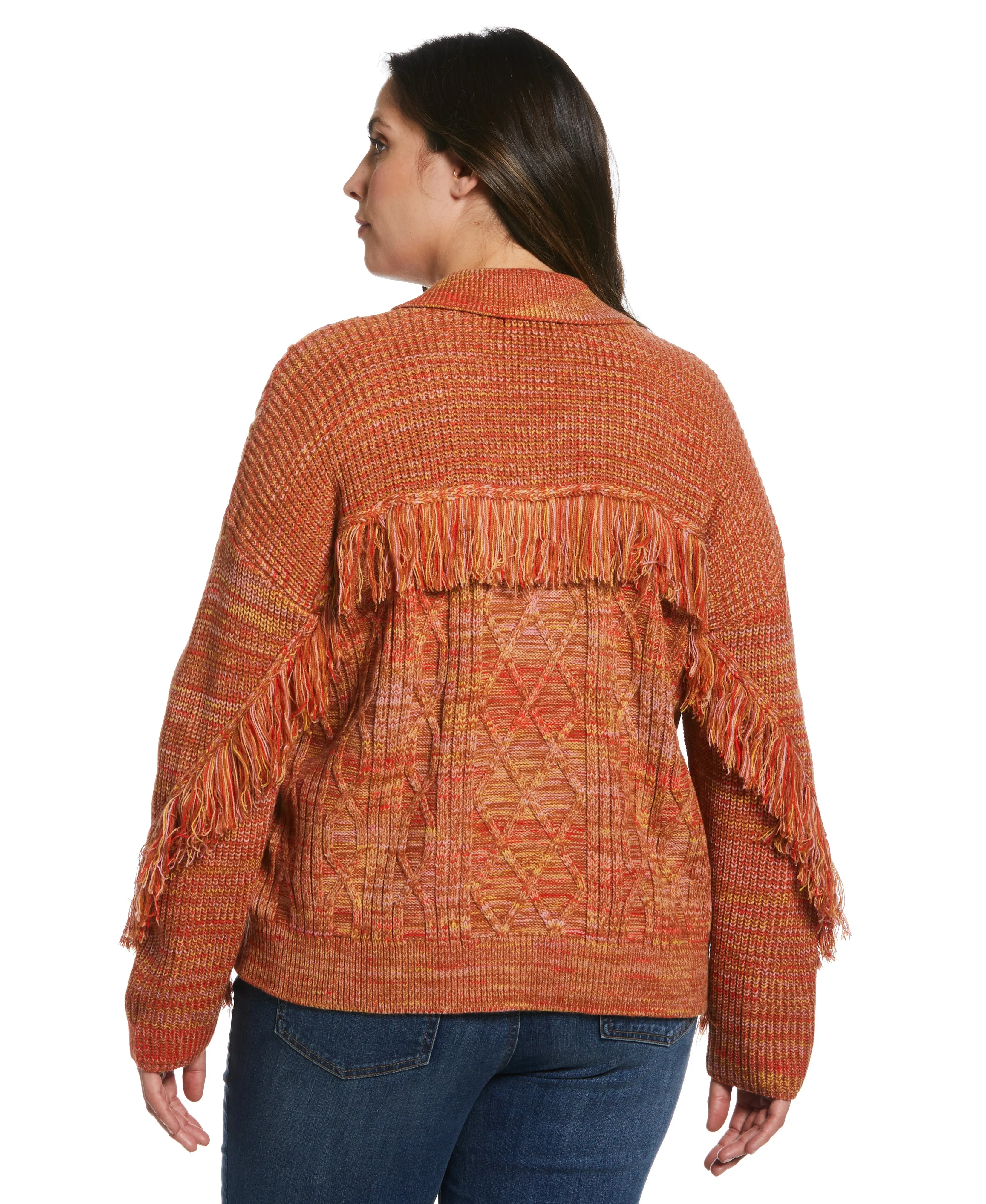 Plus Size Fringe Trim Polo Sweater