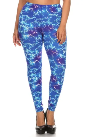 Plus Size Lightning Bolt Print Banded High Waist Leggings - Ships from The USA