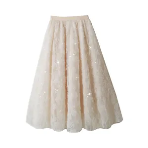 Pre Order:  Floral Sequined Lace Midi Skirt