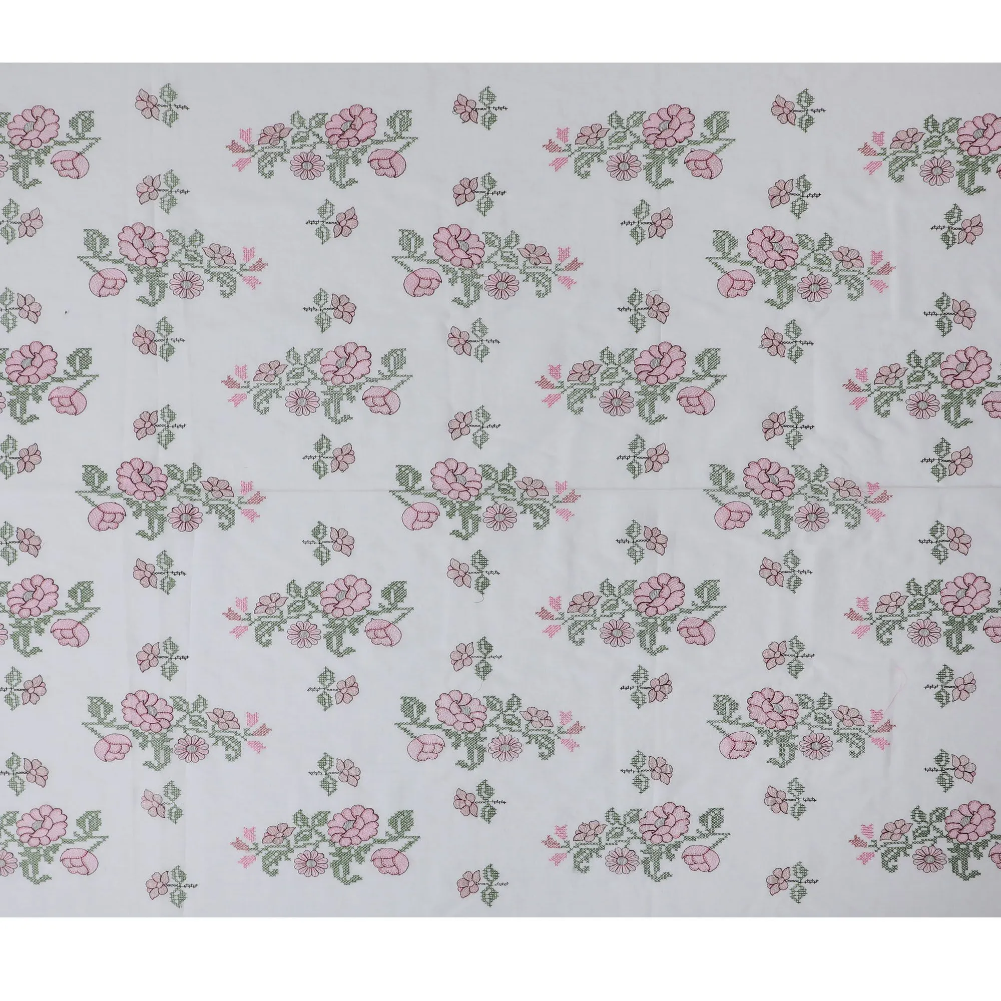 Premium Cotton Lawn Fabric with Delicate Pink Embroidery - 110 cm Width, Traditional Indian Craftsmanship-D18749